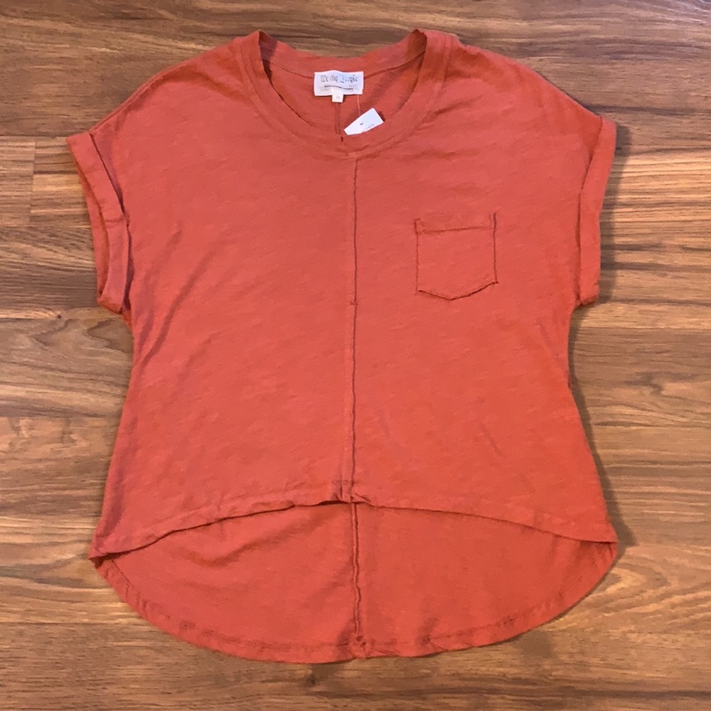 We My People Burnt Orange Cuffed Sleeve High/Low Top